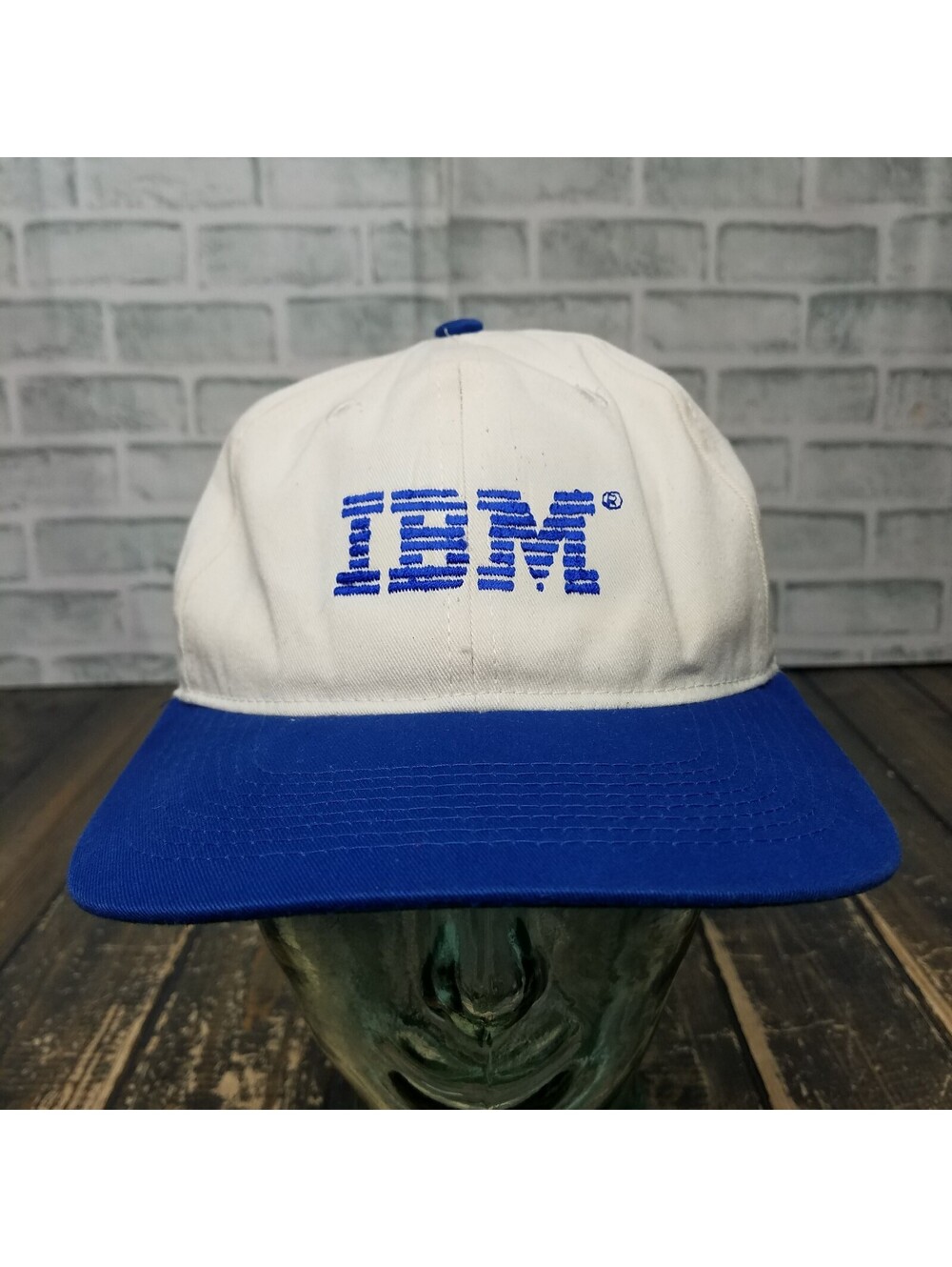 Vintage 80s 90s IBM Computers Baseball Hat Strap Back Cap Blue White